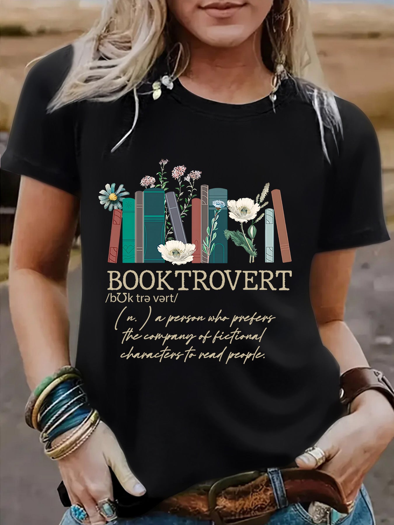 New book printed round neck loose short sleeved shirt
