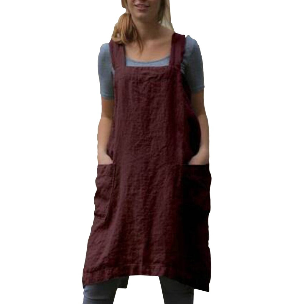 Plus Size Cotton Line Dress Women Summer Back Cross Split Loose Dress Casual Sleeveless Solid Pockets Dresses S-5XL Vestidos