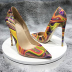 Art Painting Printed Women Partent Stiletto High Heels Customize Fashion Pumps Chic Ladies Party Shoes Plus Size 33-45