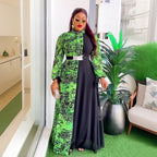 New African Plus Size Women's Dress, Chiffon Printed Spliced Color Block Long DressFashion Casual Wear