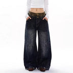 Plus Size Unique Design Leopard Print Double Waistband Patchwork Jeans