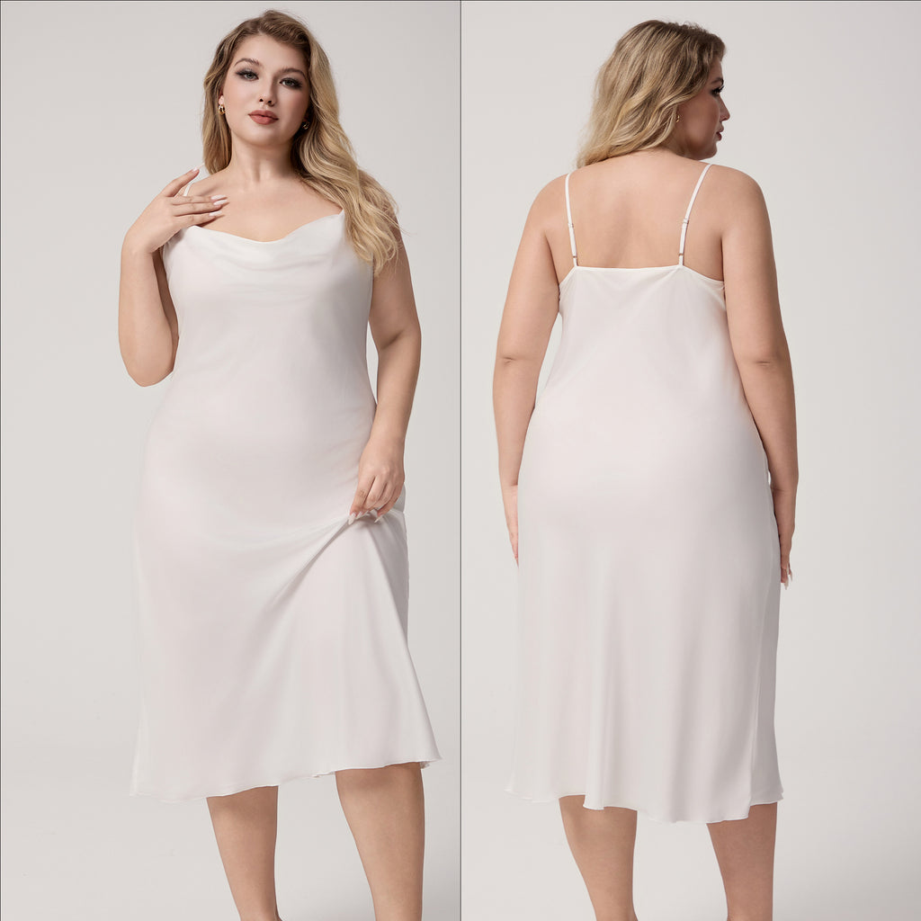 Yao Ting Plus Size Satin Nightdress for Women Summer One-Piece Plunge Neck Strap Loose Loungewear Sleepwear