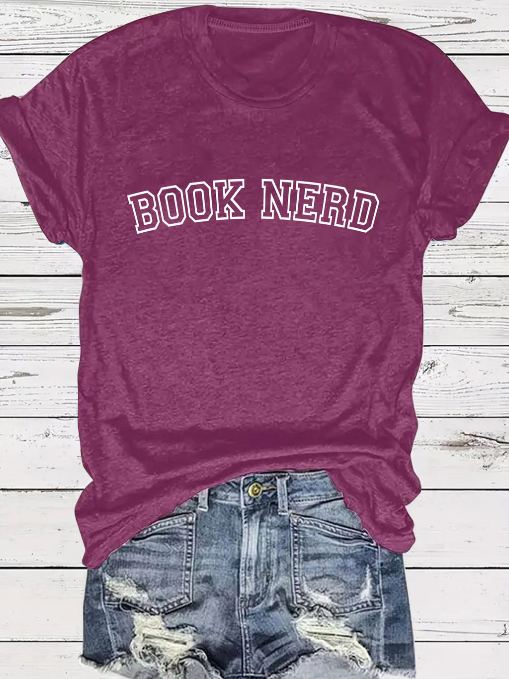 BOOK NERD Pattern Round Neck Short Sleeve
