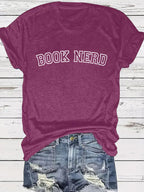 BOOK NERD Pattern Round Neck Short Sleeve