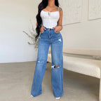 Women's Jeans Loose Casual High Waist Wide Leg Pants Fashion Street Ripped Plus Size Mom Denim Trousers  Ladies Pants