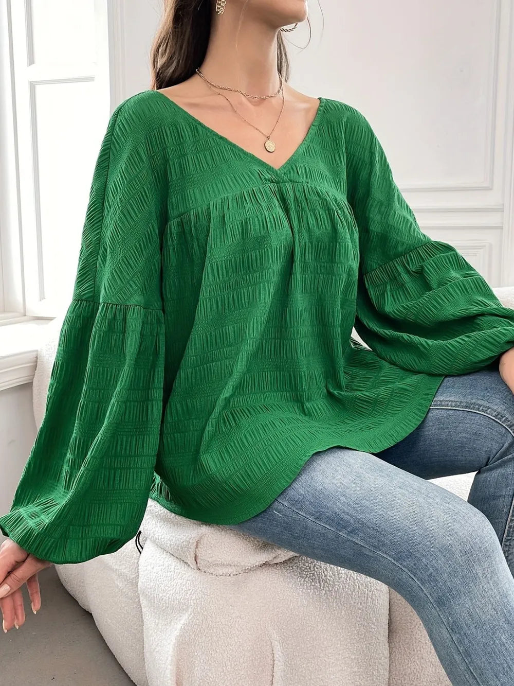 Elegant temperament solid color long sleeved plus size shirt
