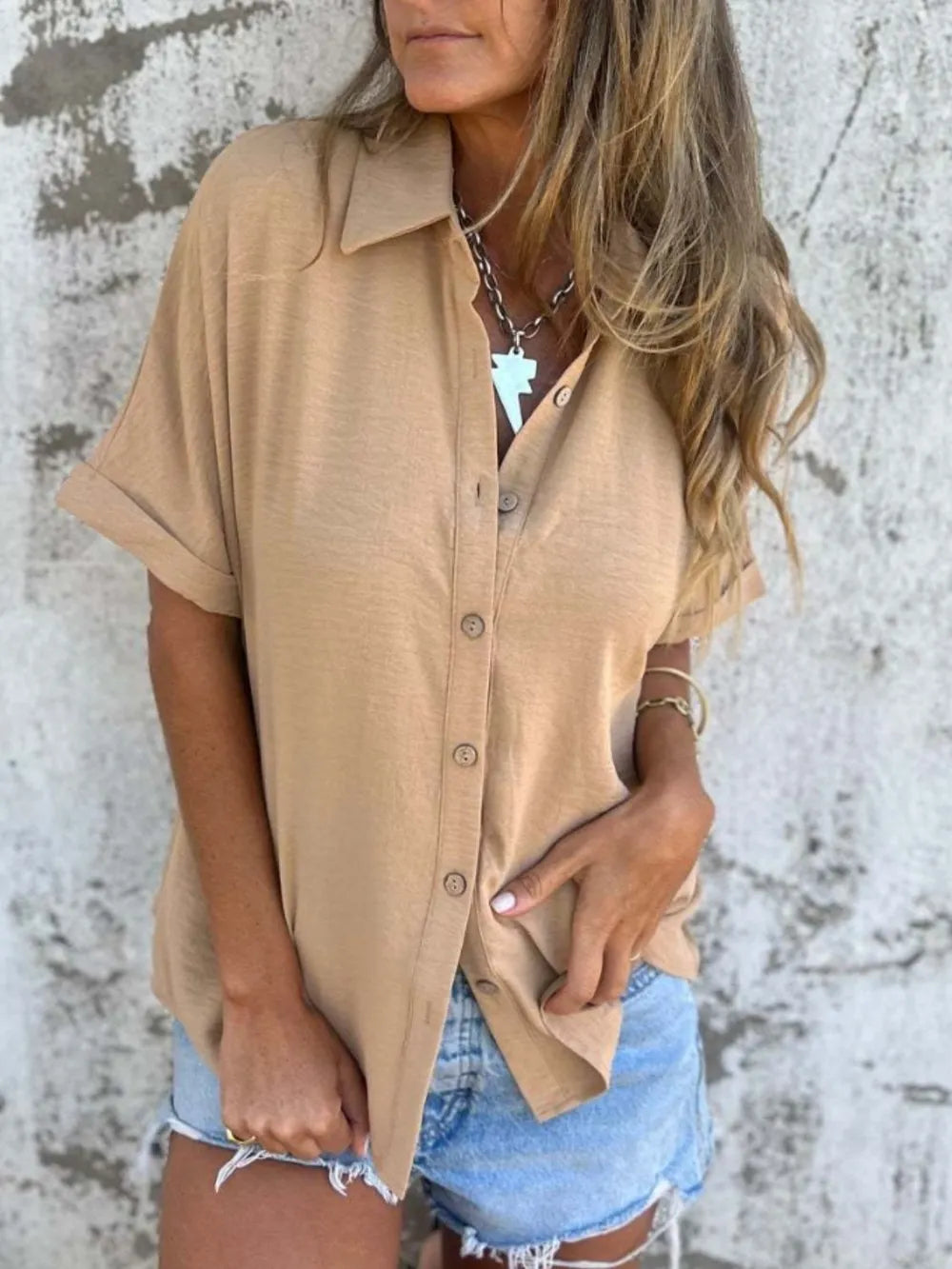 Button Down Short Sleeve Shirt Plus Size