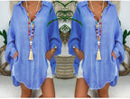 Cotton Linen Shirts Plus Size Women's Button Loose Long Sleeves Casual Shirts Tops
