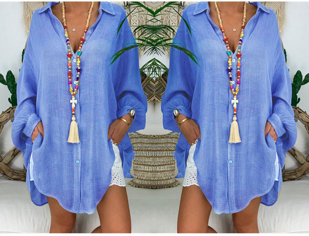 Cotton Linen Shirts Plus Size Women's Button Loose Long Sleeves Casual Shirts Tops