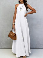 Women Summer Ice Silk Wrinkle Loose Plus Size Sleeveless Solid Color Swing Long Maxi Dress Vacation Style