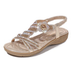 Lady Shoes Plus Size Women's Shoes Outside Flower Pattern Rhinestone Sandals Flat Plus Size Sandals