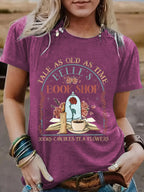 BOOK SHOP Printed New Round Neck Loose Short Sleeve