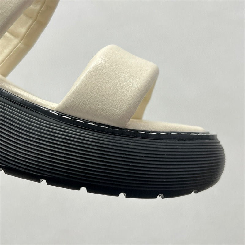 Thick-soled sandals, platform sandals, comfortable outer wear, genuine leather strappy sandals for women