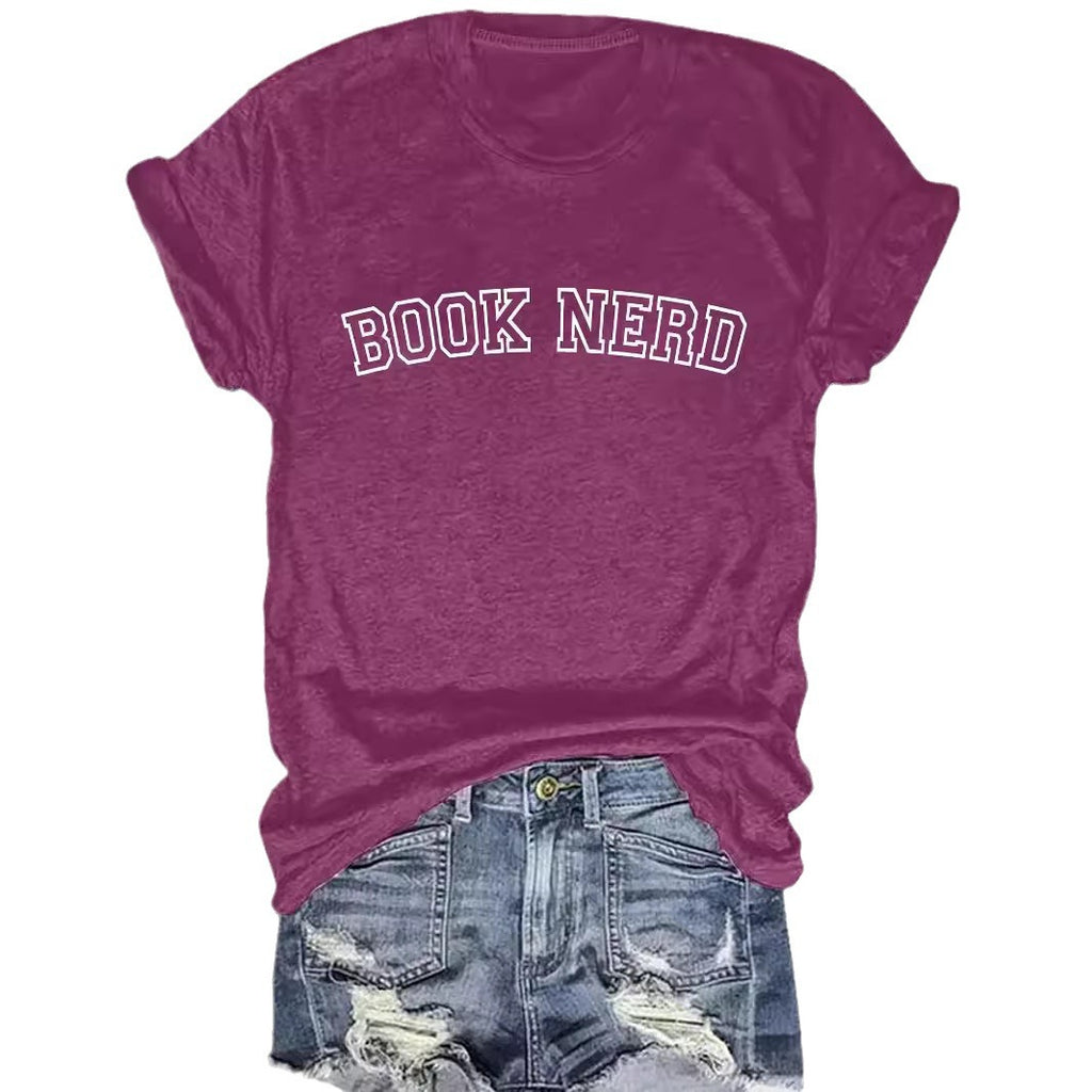 BOOK NERD Pattern Round Neck Short Sleeve