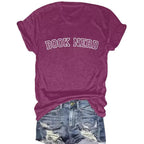 BOOK NERD Pattern Round Neck Short Sleeve