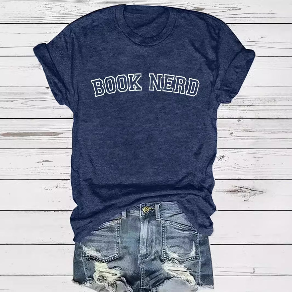 BOOK NERD Pattern Round Neck Short Sleeve