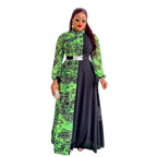 New African Plus Size Women's Dress, Chiffon Printed Spliced Color Block Long DressFashion Casual Wear