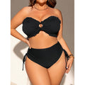 Solid color camisole gathers plus size swimsuit