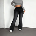 Elastic Plus Size Women's Black and Gray Denim Flared Jeans