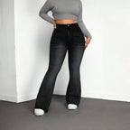 Elastic Plus Size Women's Black and Gray Denim Flared Jeans