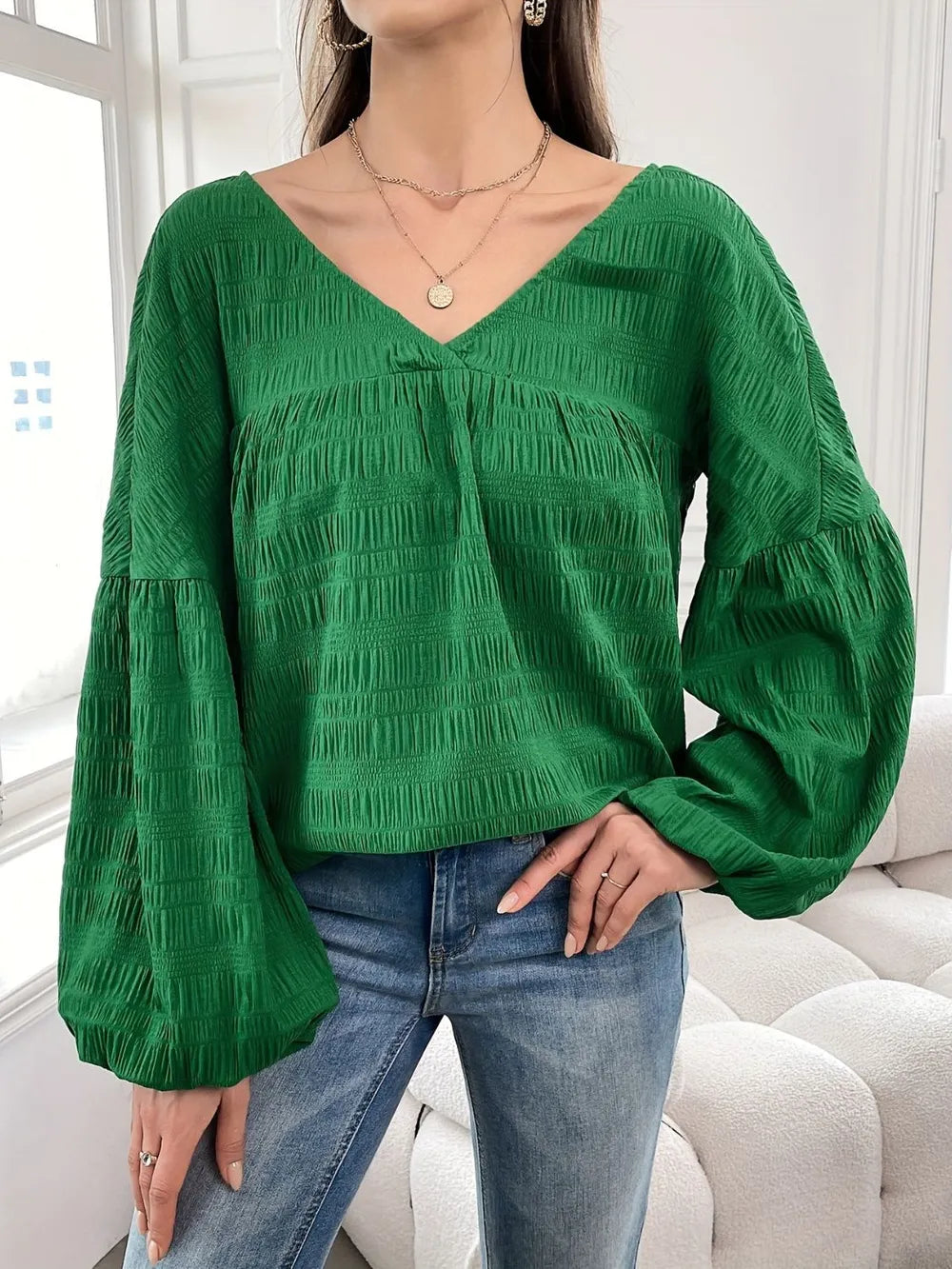 Elegant temperament solid color long sleeved plus size shirt
