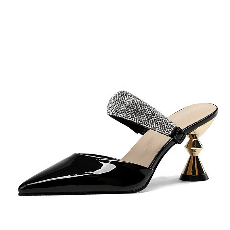 French sexy fashionable outer wear rhinestone sandals for women with pointed toe high heels