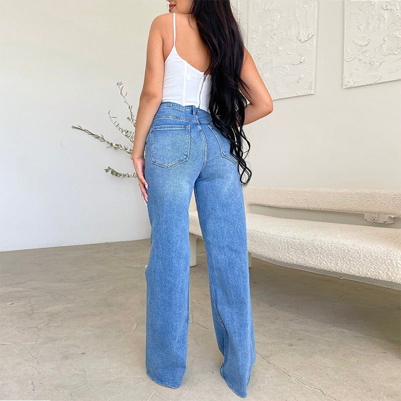 Women's Jeans Loose Casual High Waist Wide Leg Pants Fashion Street Ripped Plus Size Mom Denim Trousers  Ladies Pants
