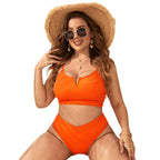 Solid Color High-Waisted Conservative Plus Size Bikini Swimwear for Women