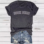 BOOK NERD Pattern Round Neck Short Sleeve