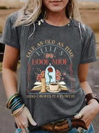 BOOK SHOP Printed New Round Neck Loose Short Sleeve