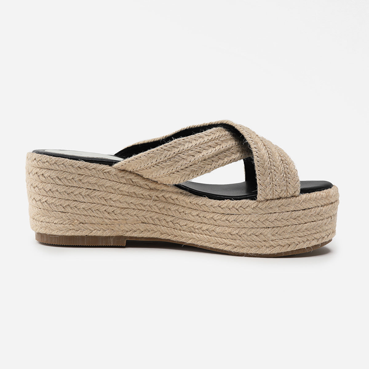 Thick Sole Hemp Rope Wedge Heel Plus Size Women's Shoes Summer Cross Strap Flat Sandals Women Plus Size