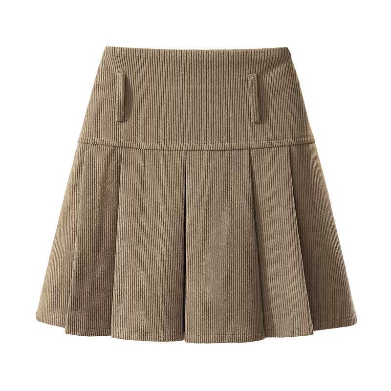 Big Size Corduroy A-Line Skirt for Women Spring New Style Chiffon Mini Skirt Plus Size Slimming Skirt