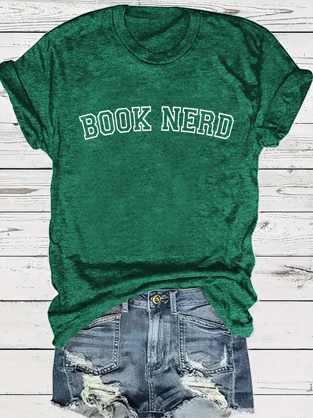BOOK NERD Pattern Round Neck Short Sleeve