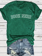 BOOK NERD Pattern Round Neck Short Sleeve