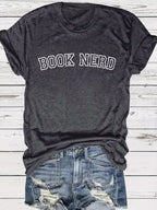 BOOK NERD Pattern Round Neck Short Sleeve