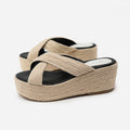 Thick Sole Hemp Rope Wedge Heel Plus Size Women's Shoes Summer Cross Strap Flat Sandals Women Plus Size