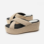 Thick Sole Hemp Rope Wedge Heel Plus Size Women's Shoes Summer Cross Strap Flat Sandals Women Plus Size