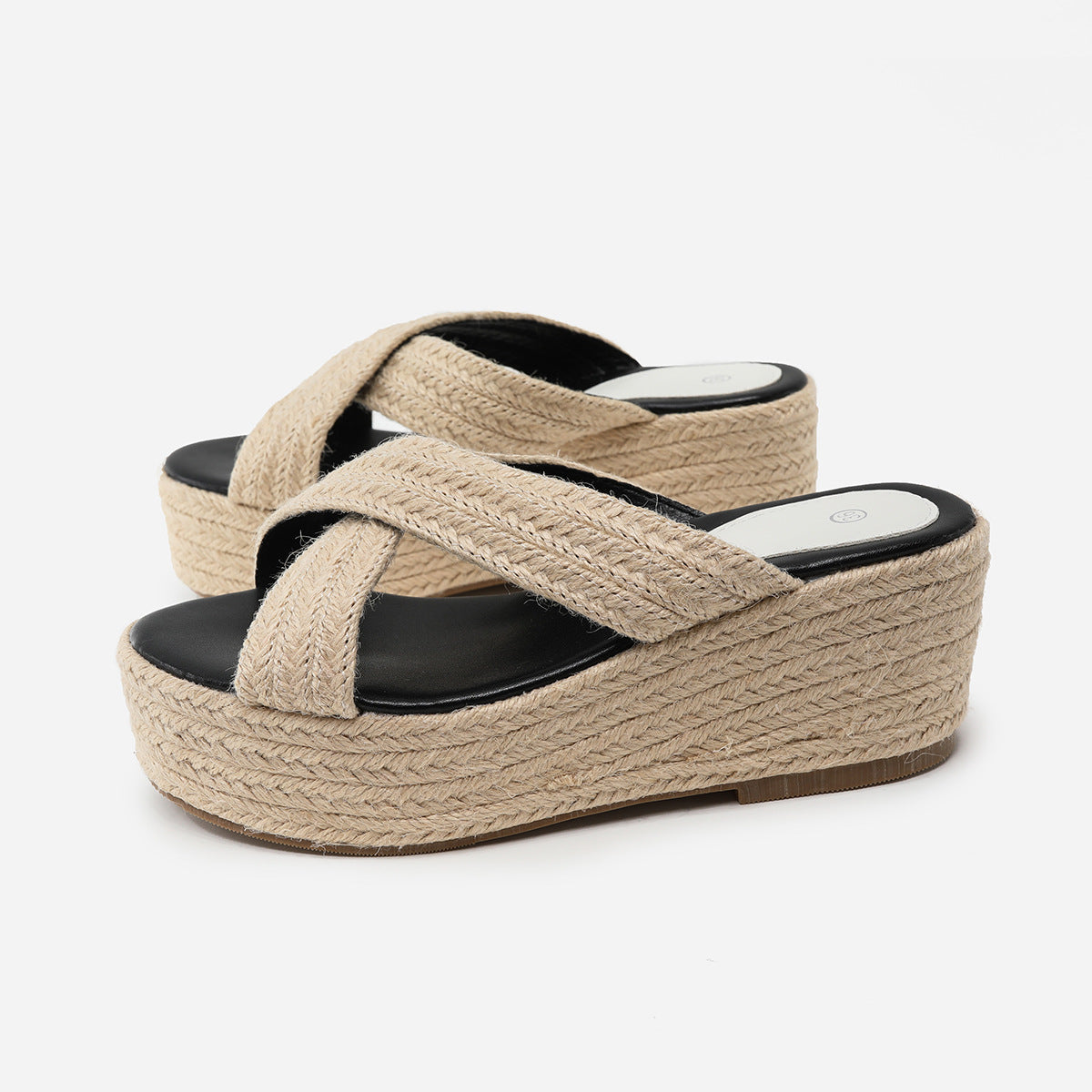 Thick Sole Hemp Rope Wedge Heel Plus Size Women's Shoes Summer Cross Strap Flat Sandals Women Plus Size