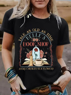 BOOK SHOP Printed New Round Neck Loose Short Sleeve