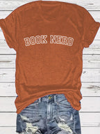 BOOK NERD Pattern Round Neck Short Sleeve