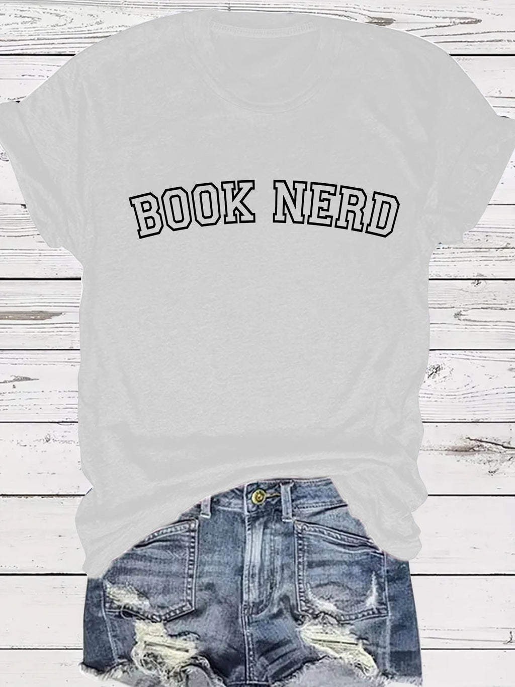 BOOK NERD Pattern Round Neck Short Sleeve