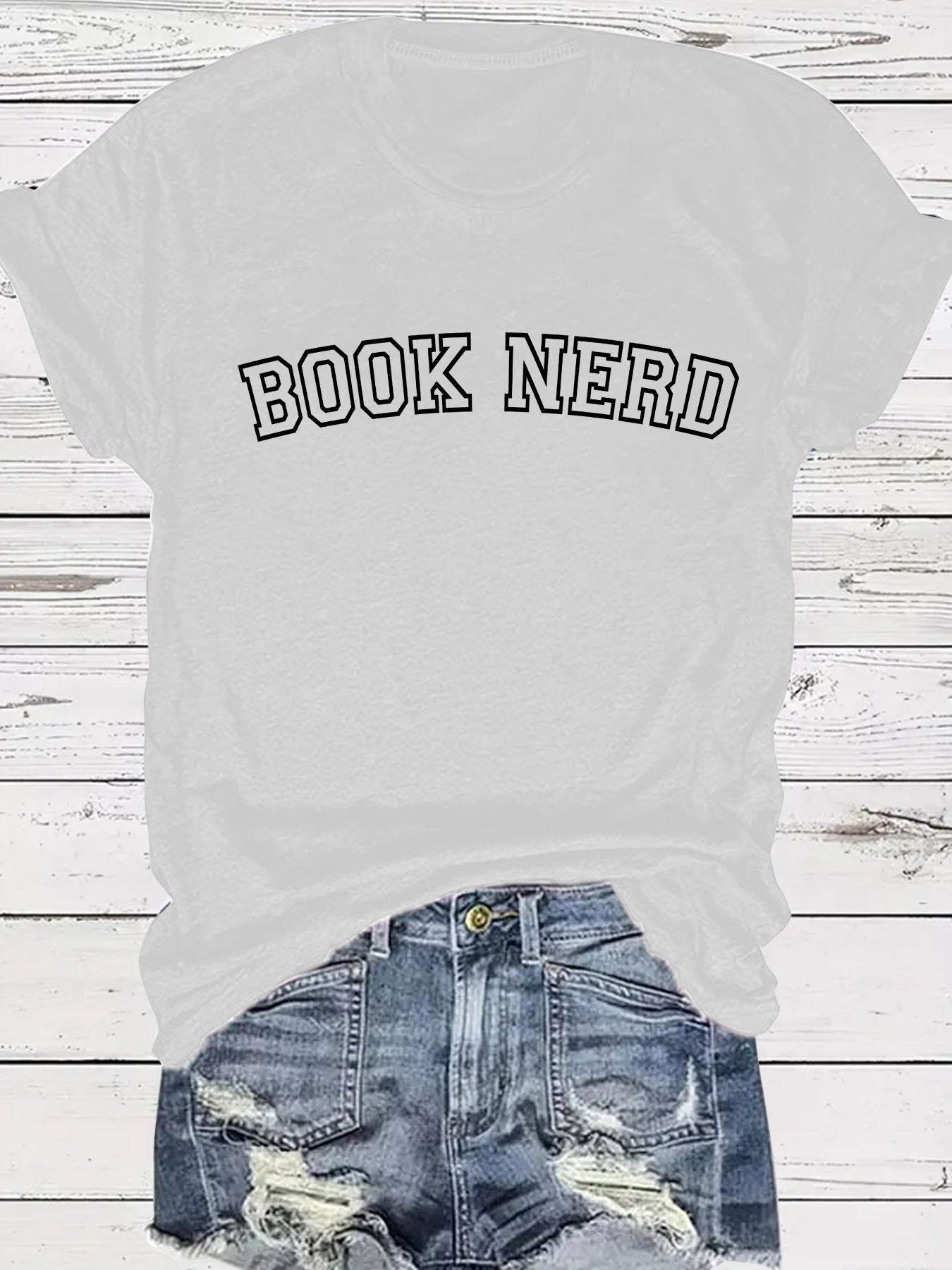 BOOK NERD Pattern Round Neck Short Sleeve