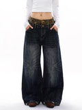 Plus Size Unique Design Leopard Print Double Waistband Patchwork Jeans