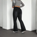 Elastic Plus Size Women's Black and Gray Denim Flared Jeans