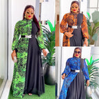 New African Plus Size Women's Dress, Chiffon Printed Spliced Color Block Long DressFashion Casual Wear