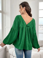 Elegant temperament solid color long sleeved plus size shirt