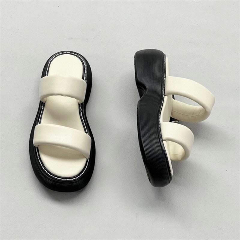 Thick-soled sandals, platform sandals, comfortable outer wear, genuine leather strappy sandals for women