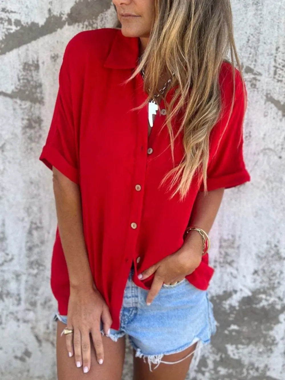 Collared Neck Half Sleeve Shirt Plus Size