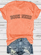 BOOK NERD Pattern Round Neck Short Sleeve