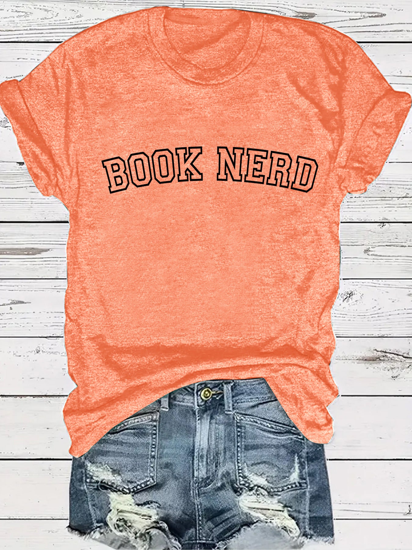 BOOK NERD Pattern Round Neck Short Sleeve